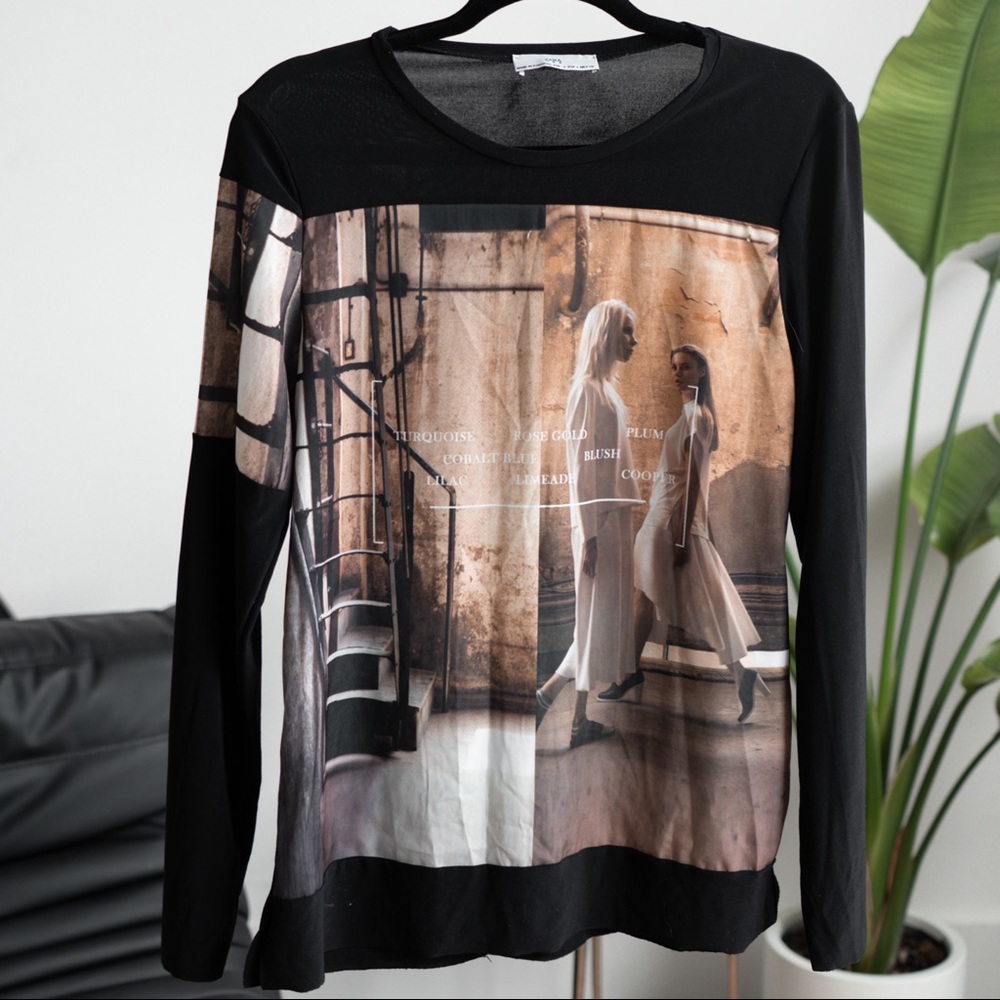 Zara Long graphic shirt top long sleeves, black, print, size small S